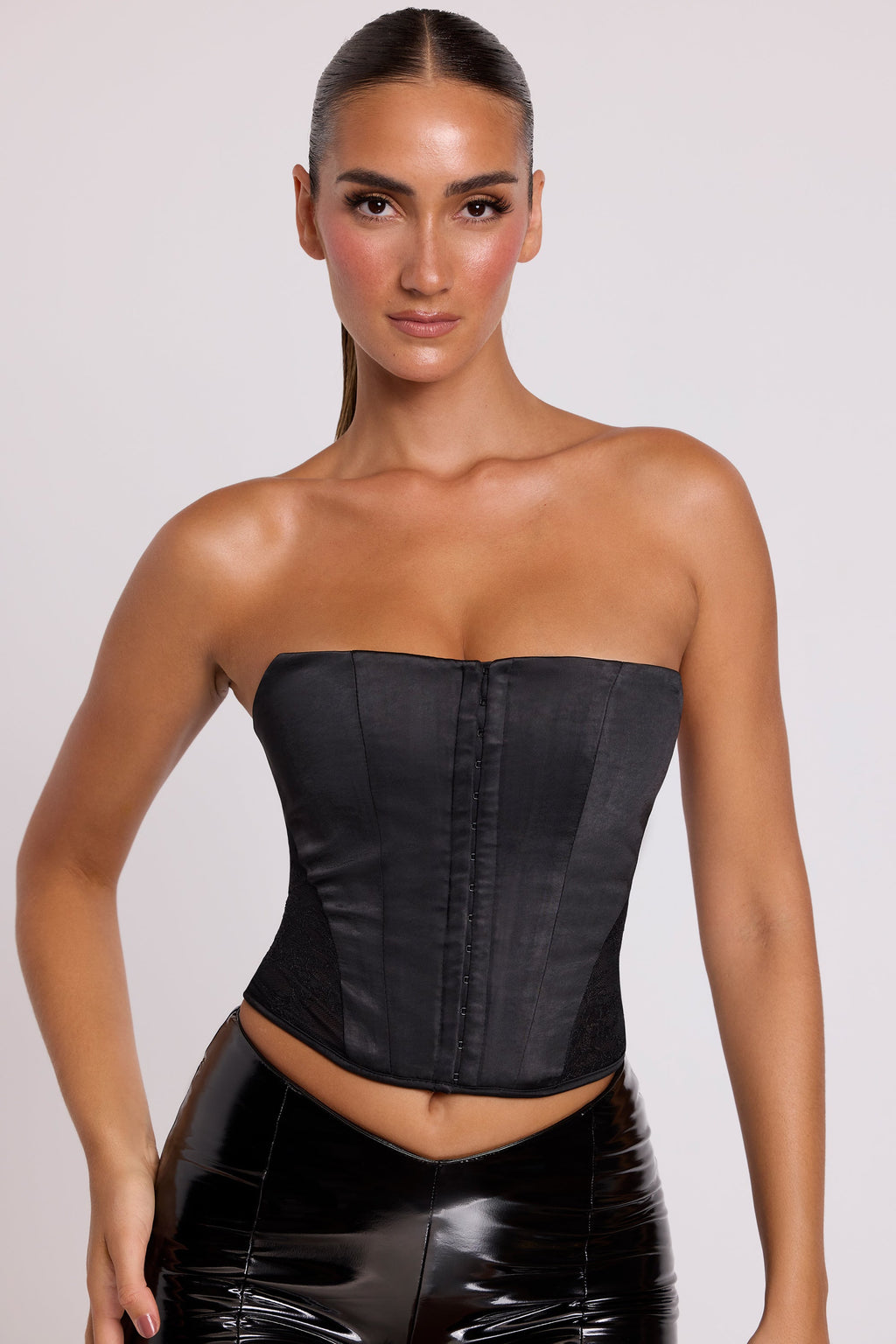 Satin Strapless Corset in Black
