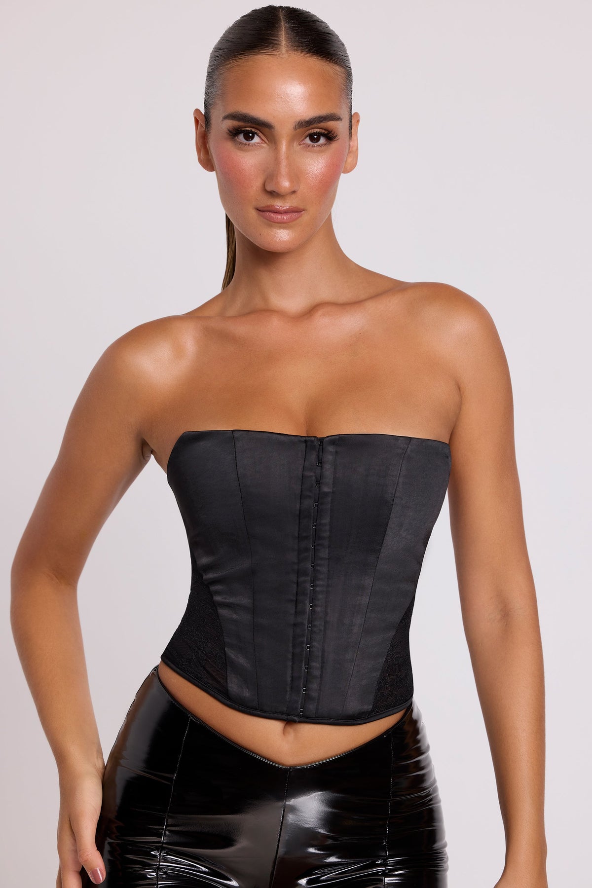 Satin Strapless Corset in Black