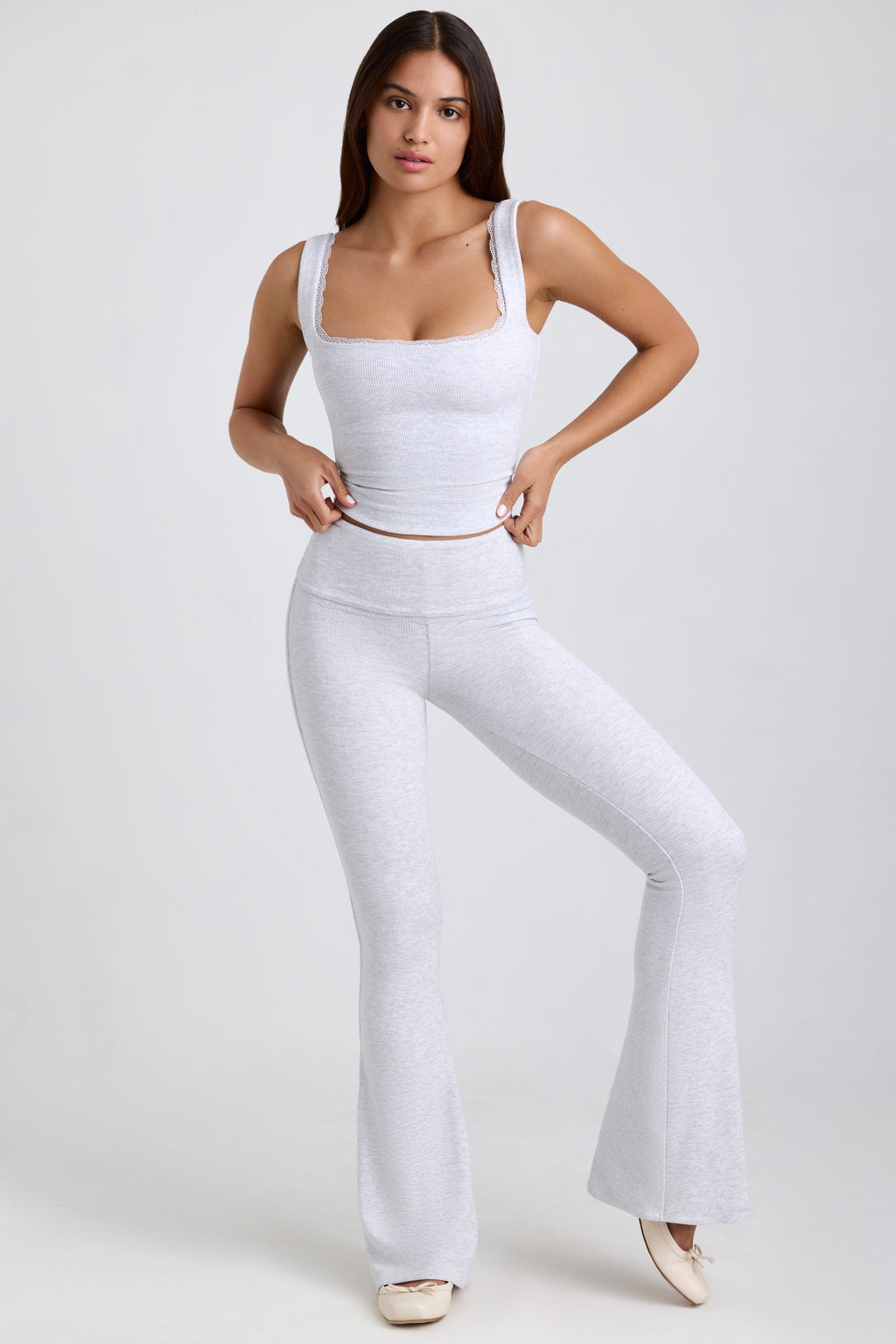 Ribbed Modal Lace-Trim Tank Top in Grey